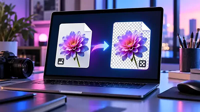 A WebP file being converted into a PNG on a monitor